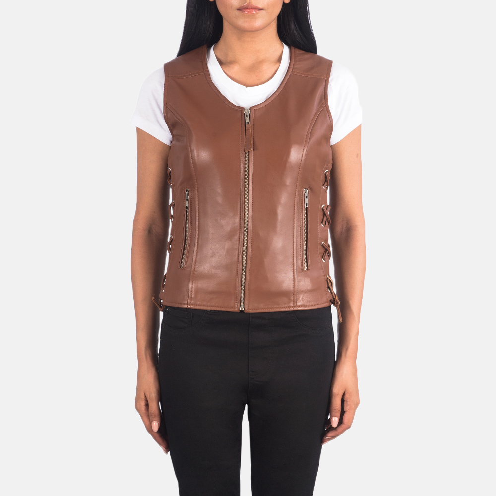 Womens Vanda Brown Leather Biker Vest_5556 copy-5-1623150404059